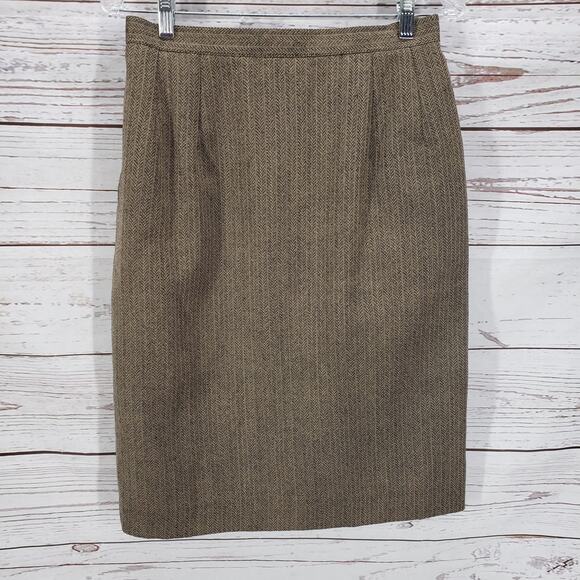 Harve Benard Women's Brown Wool Herringbone 2 Piece Top & Skirt Set Size 12 - Picture 7 of 12
